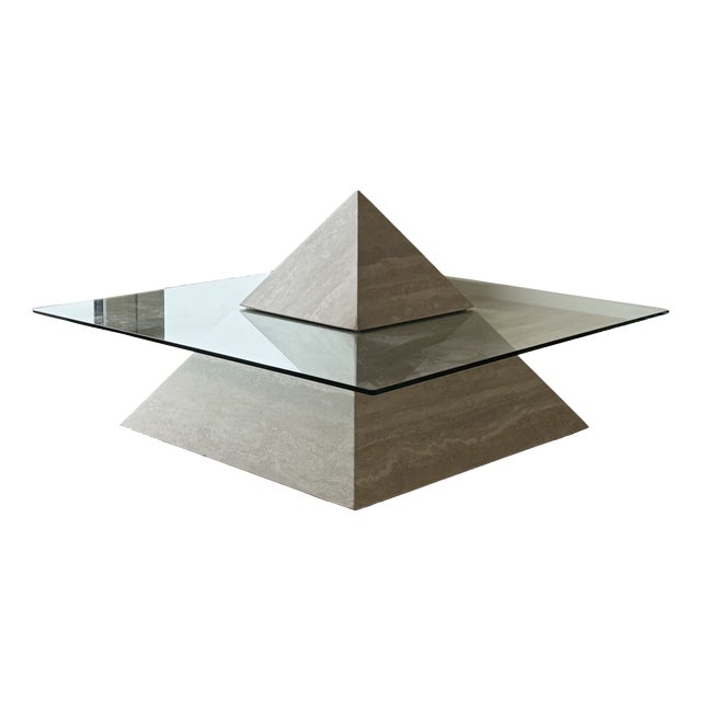 Postmodern Travertine Pyramid Coffee Table For Sale