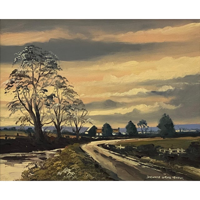 Textile Sunset in Ireland Countryside - Original Oil Painting by Northern Irish Artist 1985 Circa For Sale - Image 7 of 11