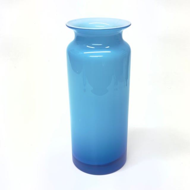 Blue and green vessel curation, group of 3. A gorgeous group of assorted vintage cased glass vases, featuring a variety of...