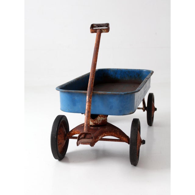 Vintage 1970s Radio Flyer Model 100 Blue Metal Wagon For Sale - Image 13 of 16