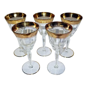 1920s Vintage Gilt Rim Sherry Wine Stems- Set of 5