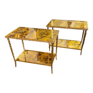 Nice Pair of Italian Bagues Manner Gilt Bronze Side Tables