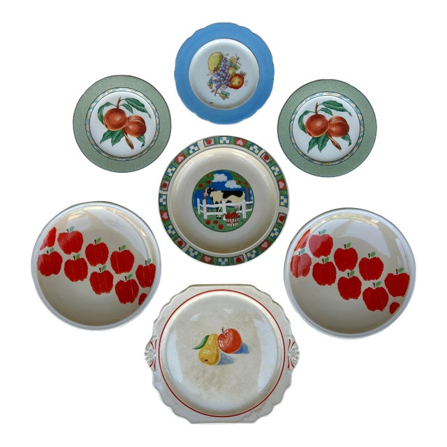 Vintage Farm Fresh Fruit Motif Wall Plate Curation- Set of 7 For Sale