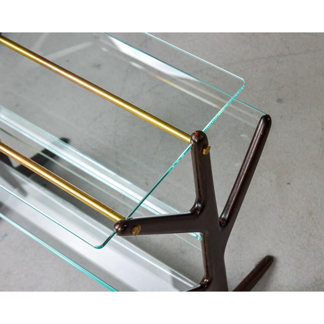 Mid Century Mahogany Side Table With Magazine Rack and Brass Detail For Sale In Detroit - Image 6 of 11