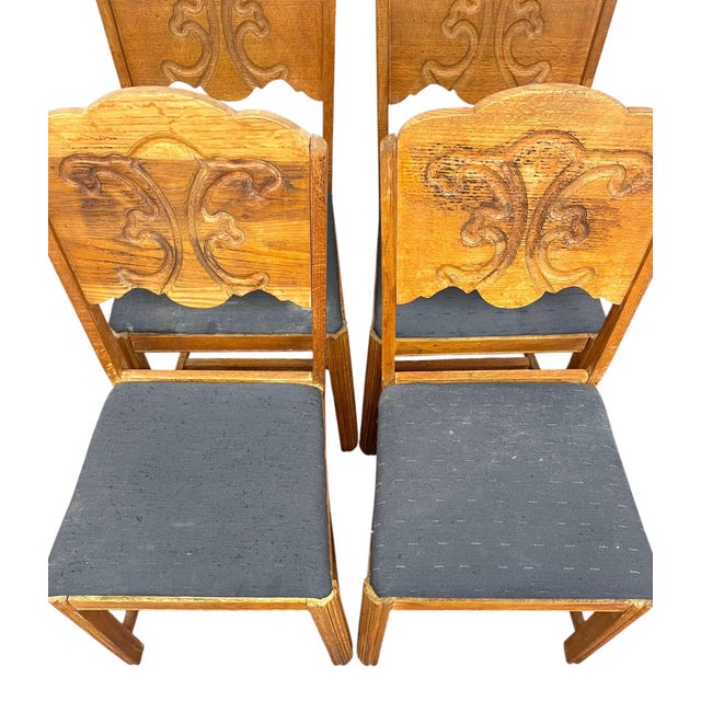 1970s Vintage Set of 4 Carved Dining Chairs With Upholstered Seats For Sale - Image 5 of 11