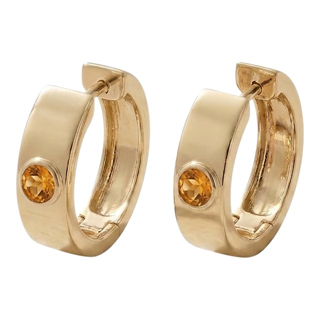 Citrine Huggie Hoop Earrings | November Birthstone Jewelry | Minimalist Gold Hoops - A Pair For Sale