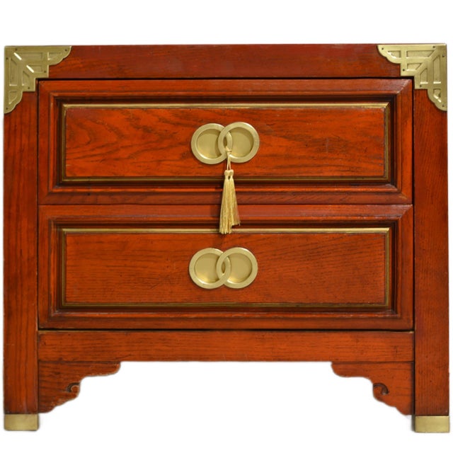 1970s Campaign Chinoiserie Nightstand by Huntley for Thomasville, Double-Ring Hardware For Sale - Image 9 of 9