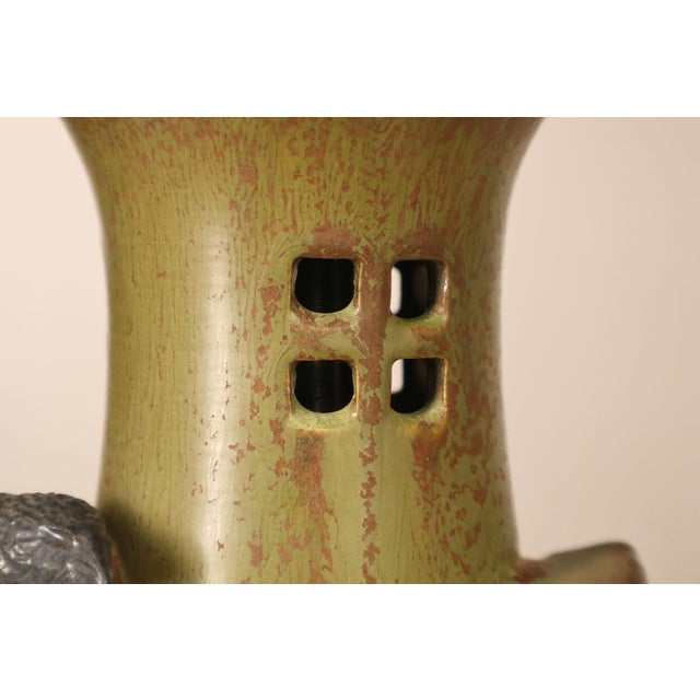 Ephraim Faience Pottery Arts And Crafts Green Lighthouse Table Lamp For Sale - Image 12 of 18