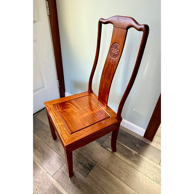 1970s Chinese Soild Rosewood Chinese Longevity Oval Dining Set 7 Piece For Sale - Image 15 of 18