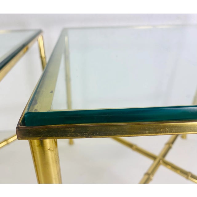 Brass Handsome Vintage Solid Brass Regency Inspired Faux Bamboo Side Tables/A Pair For Sale - Image 8 of 10