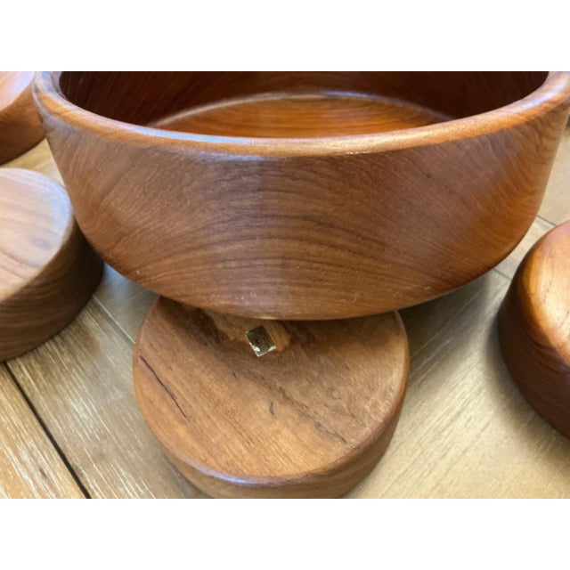 Mid-Century Modern Vintage Mid-Century Modern Genuine Teak Salad Bowl Set - 7 Pieces For Sale - Image 3 of 9