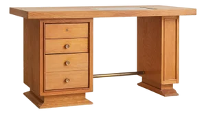 French Oak Architect’s Desk with Inset Glass Top, 1950s