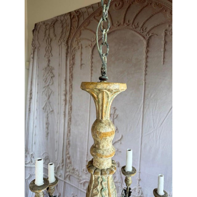 Monumental Italian Rococo Painted Wood & Wrought Iron 12-Light Chandelier For Sale - Image 11 of 14