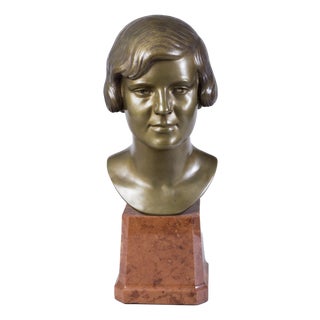 Art Deco Bronze and Marble Bust, Germany, 1920s For Sale