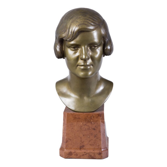 Art Deco Bronze and Marble Bust, Germany, 1920s For Sale