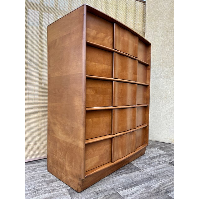 Refinished Mid Century Modern Five-Drawer Highboy Dresser by Heywood Wakefield Circa 1950s For Sale - Image 17 of 18