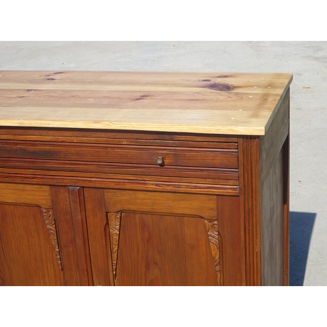Antique bathroom cabinet restored and converted into a side table. Sanded and varnished pine top. One full-width drawer...