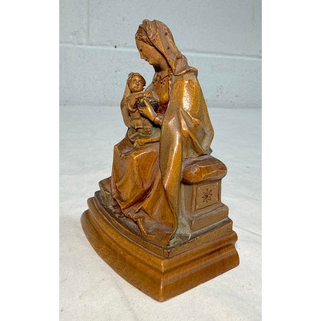 Brown Vintage Hand Carved Wood Religious Virgin Mary Baby Jesus Statue Sculpture Art For Sale - Image 8 of 11
