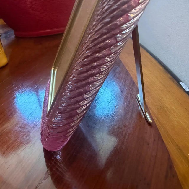 1990s 1990s Barovier Style Art Deco Pink Murano Glass and Brass Picture Frame For Sale - Image 5 of 12