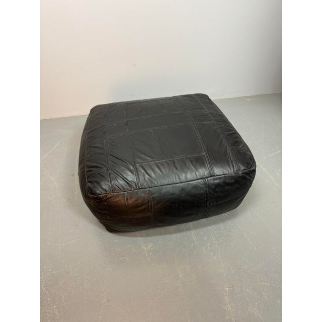 Large Vintage Black Patched Leather Pouf from de Sede, 1960s For Sale - Image 4 of 4