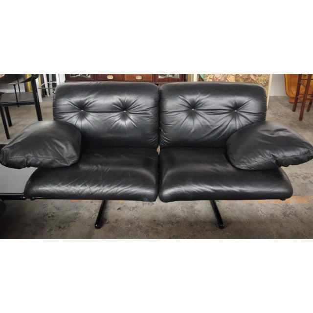 Ouverture corner sofa by pierluigi cerri for frau, two pieces from the 1980s in black leather, with marble coffee table;...