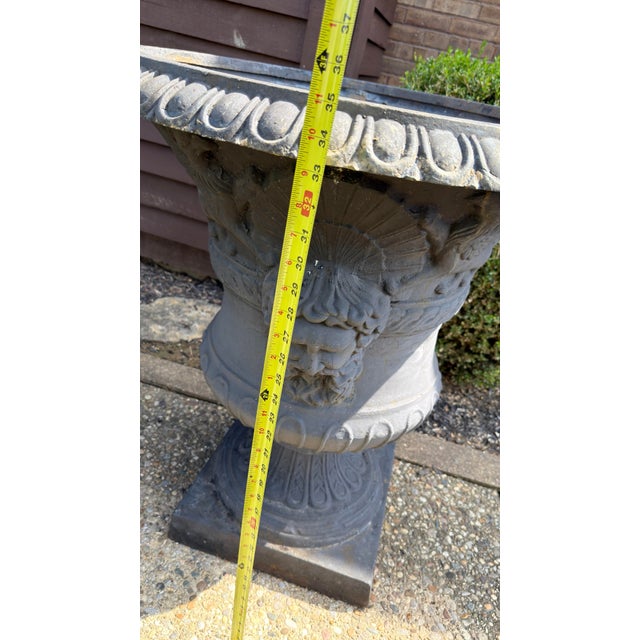 Pair of 19th Century Neoclassical Cast Iron Garden Urns 35 Inches Tall For Sale In Louisville - Image 6 of 7