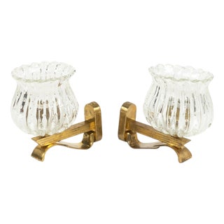 Mid-Century Sconces in Glass and Brass in the style of Barovier and Toso, Italy, 1960s, Set of 2 For Sale