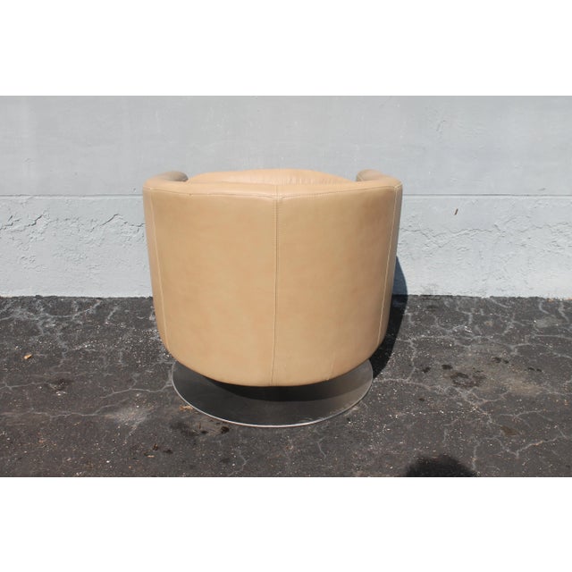 1960's Italian Art Deco Style Leather Swivel Club Chair For Sale - Image 9 of 13