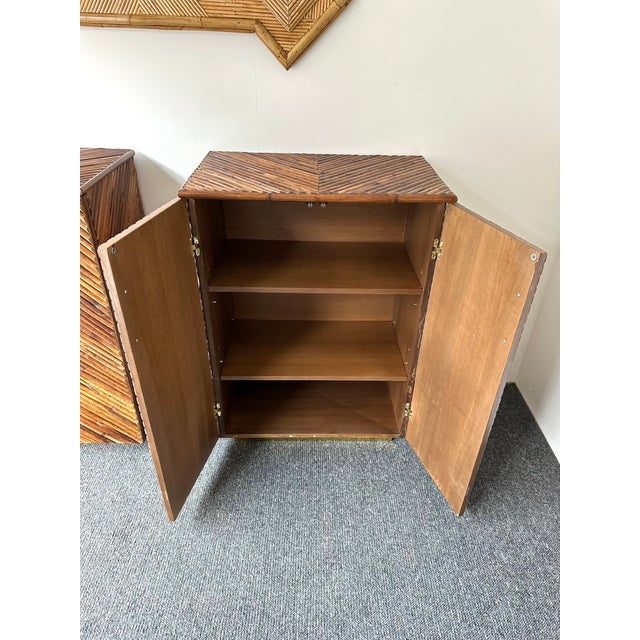 Mid-Century Modern Mid-Century Modern Pair of Rattan Malacca Brass Cupboards Cabinets. Italy, 1980s For Sale - Image 3 of 12