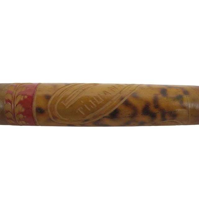 Antique Tijuana Mexico 1932 Aztec Native Painted Wood Walking Stick Cane For Sale - Image 11 of 13