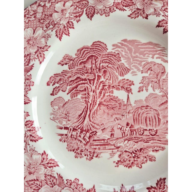 1970s Vintage English Pink Transferware Dinner Plates by Enoch Wedgwood, 1970s, Set of 6 For Sale - Image 5 of 8