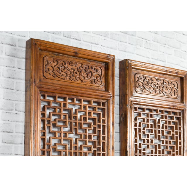 Mid 19th Century Chinese 19th Century Screens with Fretwork and Low-Relief Carved Panels - A Pair For Sale - Image 5 of 12