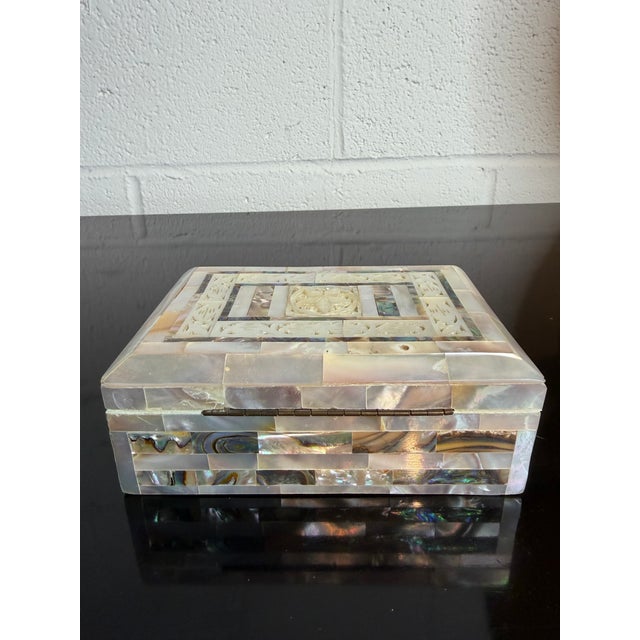 Late 20th Century Vintage Hand Carved Mother of Pearl Box For Sale - Image 5 of 6