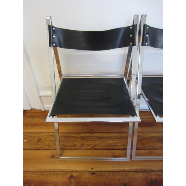 Contemporary Vintage Folding Chairs in Chrome-Plating with Leather from Lübke, 1970s, Set of 2 For Sale - Image 3 of 8