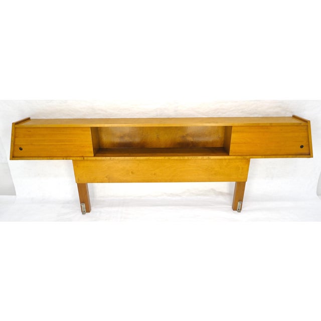 Edmund Spence Blond Birch 92" Long Headboard Bed w/ Storage Compartment Built in Night Stands c1960s. The distance between...