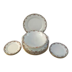1950s Tk Thuny Czechoslovakia Floral Porcelain Dinnerware, 13 Pcs