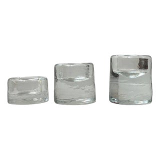 Scandinavian Modern Ice Glass Tealight Candleholders, 1980s, Set of 3 For Sale