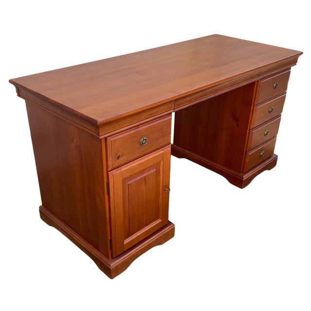Beautiful Louis Philippe style pine desk Dimensions: height 77, width 142, depth 60.