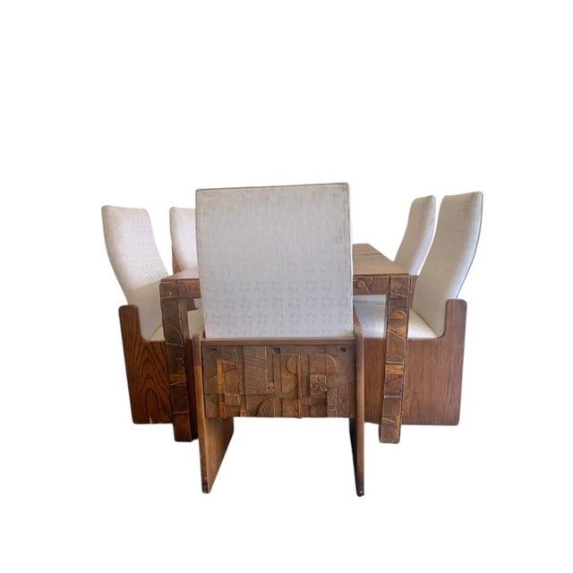 A mid century modern dining set by lane in the brutalist style of Paul Evan’s . 4 chairs , 2 captains chairs and double...