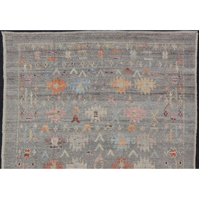2020s Modern Casual Afghan Tribal Designed Rug on a Light Gray Field 4'5 X 6'3 For Sale - Image 5 of 10