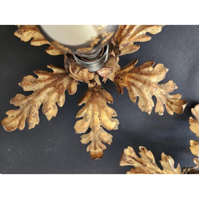 Hollywood Regency Florentine Flower-Shaped Gilt Flush Mount with Hand-Forged, Floral, Gilded with Gold Leaf in the style of Hans Kögl, Italy, 1960s For Sale - Image 17 of 18