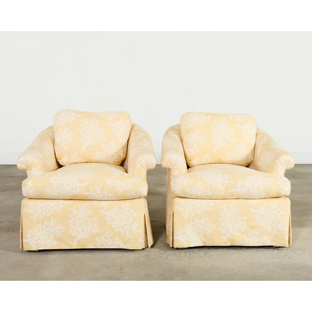 Traditional Pair of A. Rudin Attributed White Coral Over Butter Club Chairs For Sale - Image 3 of 18