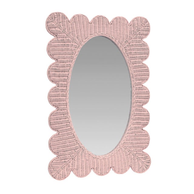 Transitional Matthew Izzo Home Lillian Pink Woven Rattan Wall Mirror For Sale - Image 3 of 5