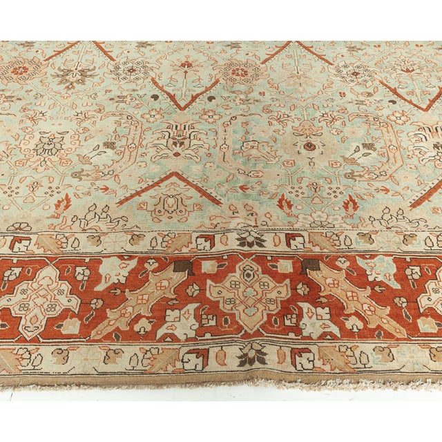 1920s Persian Tabriz Blue Background Floral Handmade Wool Rug For Sale - Image 4 of 8
