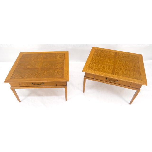 Pair of Fine Blond Tiger Maple Square End Side Lamp Tables One Drawer MINT For Sale - Image 18 of 18