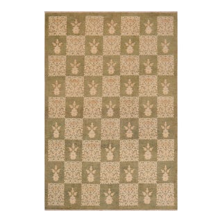 Bohemien Ziegler Green Beige Hand-Knotted Wool Rug - 8'11'' X 12'1'' For Sale