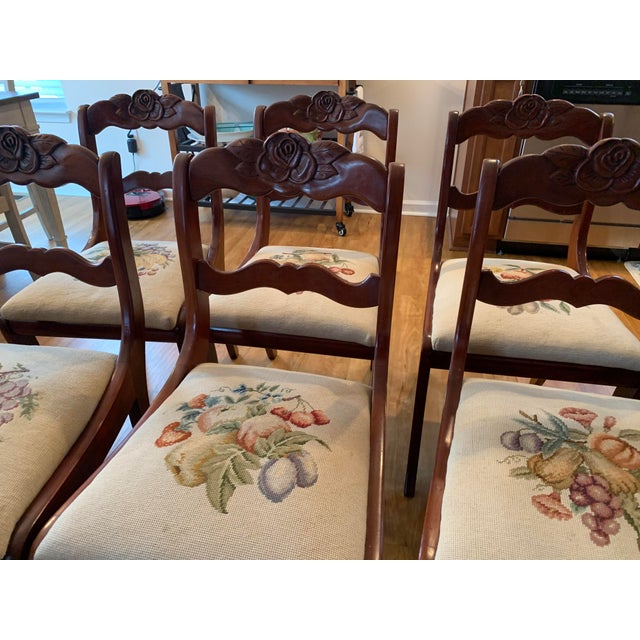 Vintage Consider H. Willett Furniture Company Victorian Rosette Carved Cherry Dining Chairs With