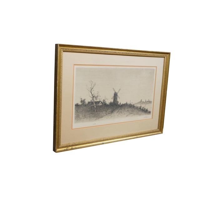 Late 19th century black and white etching titled The Windmill by Edward Loyal Field. Country Landscape showing a figure...