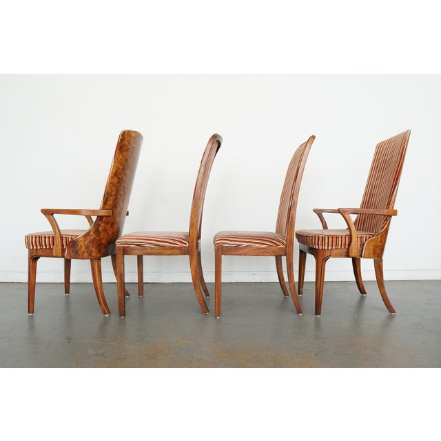 Vintage Attributed to Hickory Manufacturing Co. Burl Wood Dining Chairs (Set of 8) For Sale - Image 11 of 18