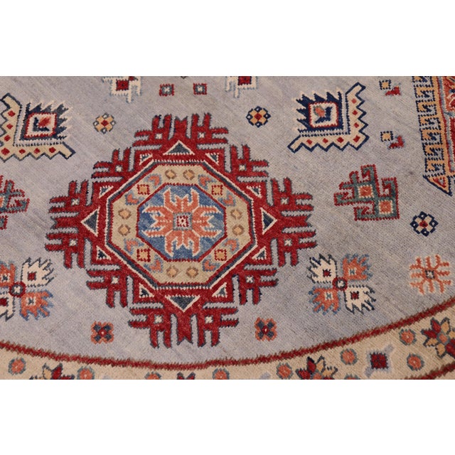 Tribal Kazak Gray/Beige Wool Round Rug- 9'0''x9'0'' For Sale In New York - Image 6 of 9